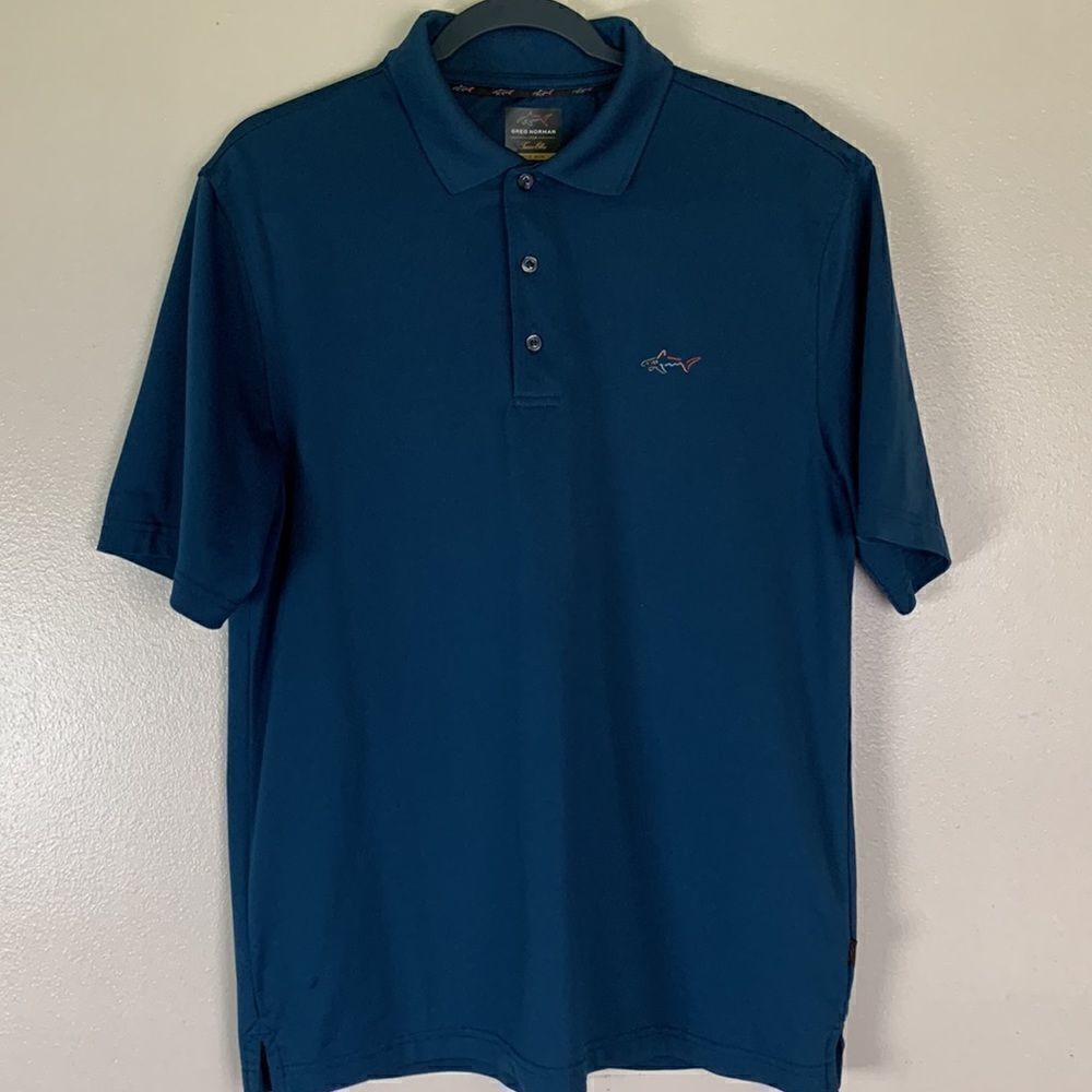 GREG NORMAN Tasso Elba 5P Golf Polo Shirt Shark size small five iron dry